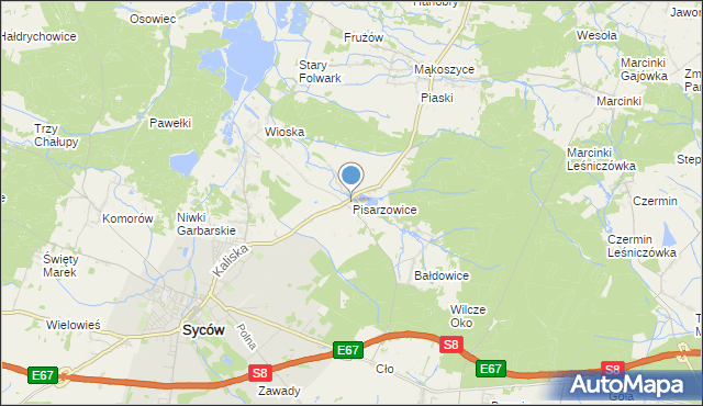 mapa Pisarzowice, Pisarzowice gmina Kobyla Góra na mapie Targeo